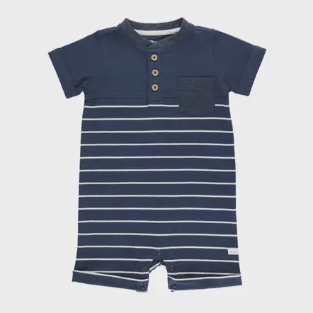 Baby Boys Navy and Gray Stripe Henley Romper