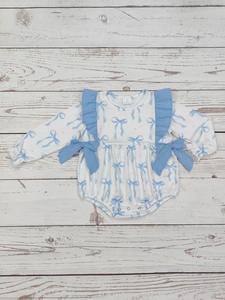 Baby Girl Blue Bow Printed Bubble