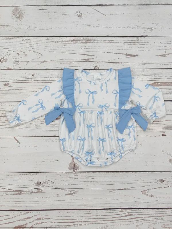 Baby Girl Blue Bow Printed Bubble
