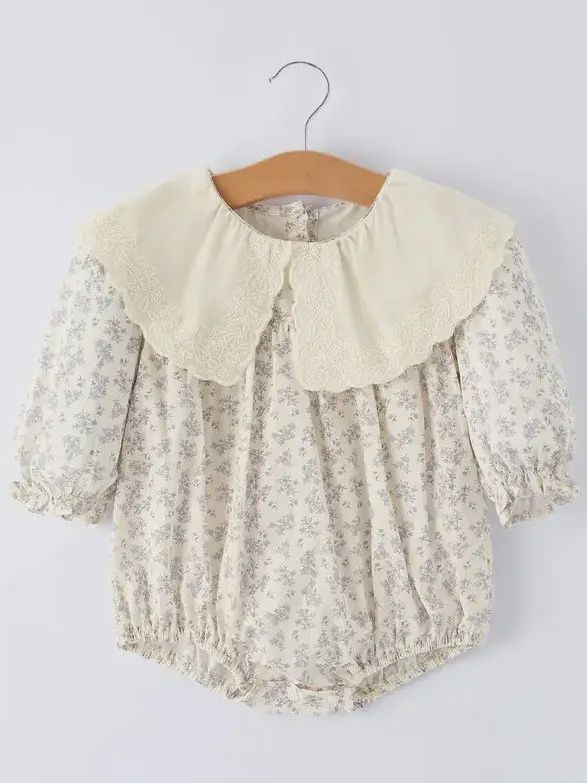 Spring Fall Purple Floral Long-Sleeved Romper