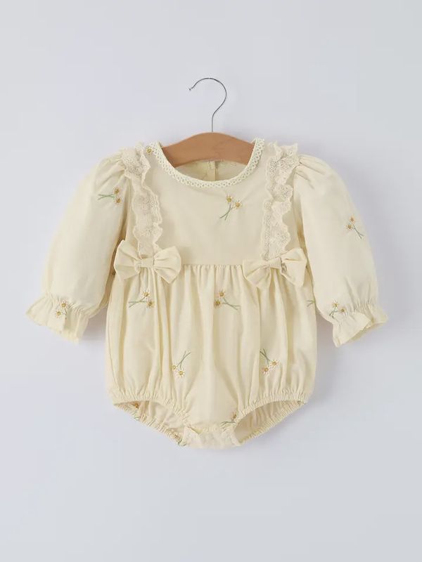 Fall Long Sleeve Apricot Girls Daisy Romper