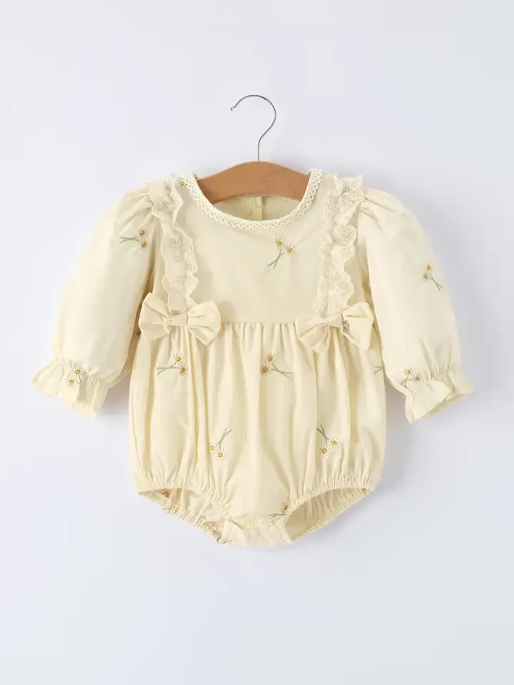Fall Long Sleeve Apricot Girls Daisy Romper