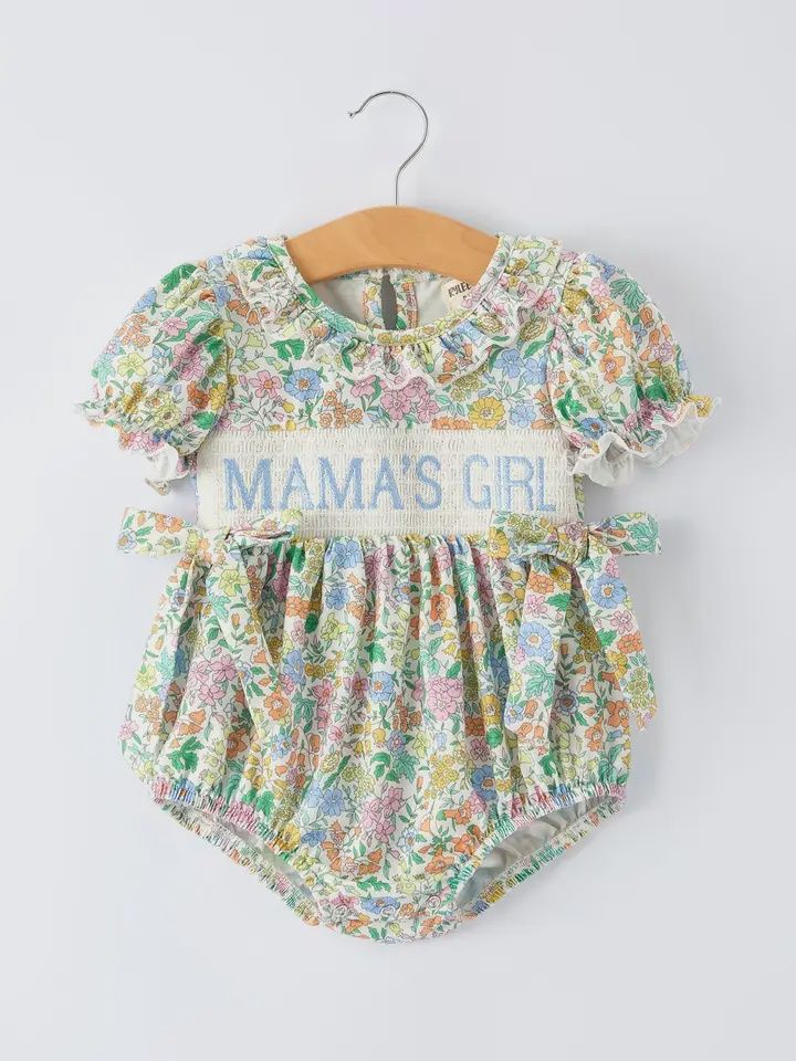 "Mama's Girl" Embroidered Smocked Girls' Romper