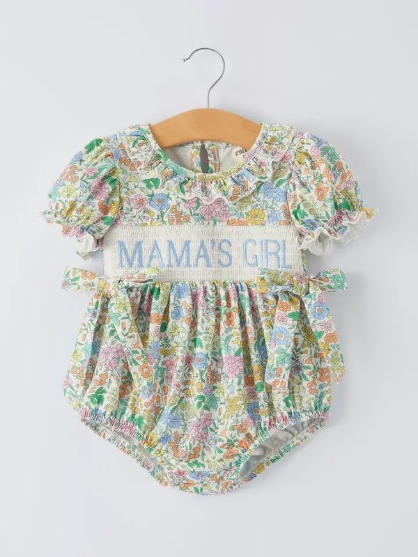 "Mama's Girl" Embroidered Smocked Girls' Romper