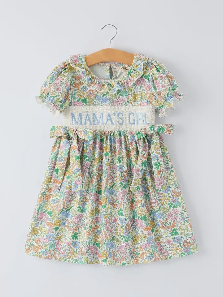 "Mama's Girl" Embroidered Smocked Girls' Dress