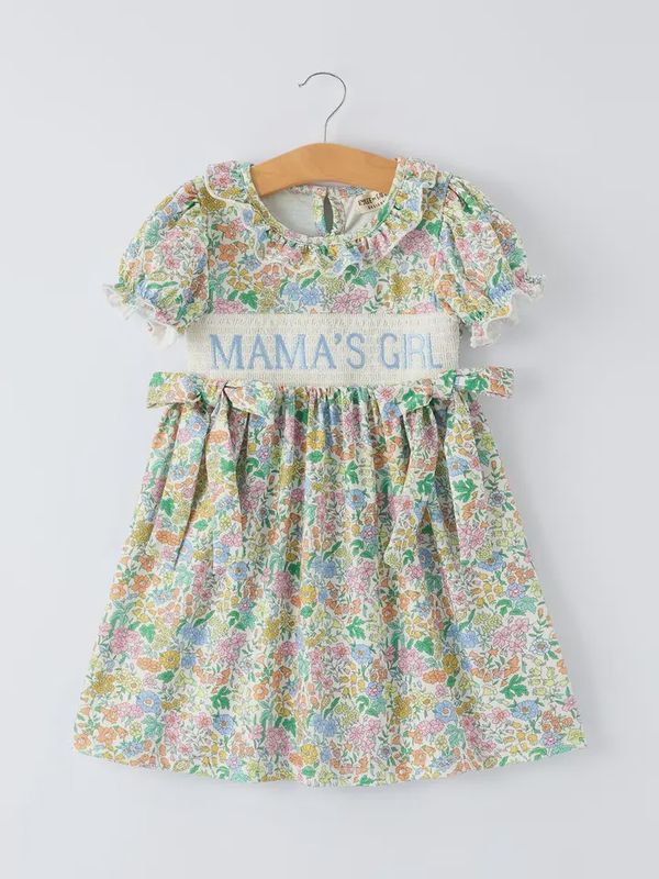 "Mama's Girl" Embroidered Smocked Girls' Dress
