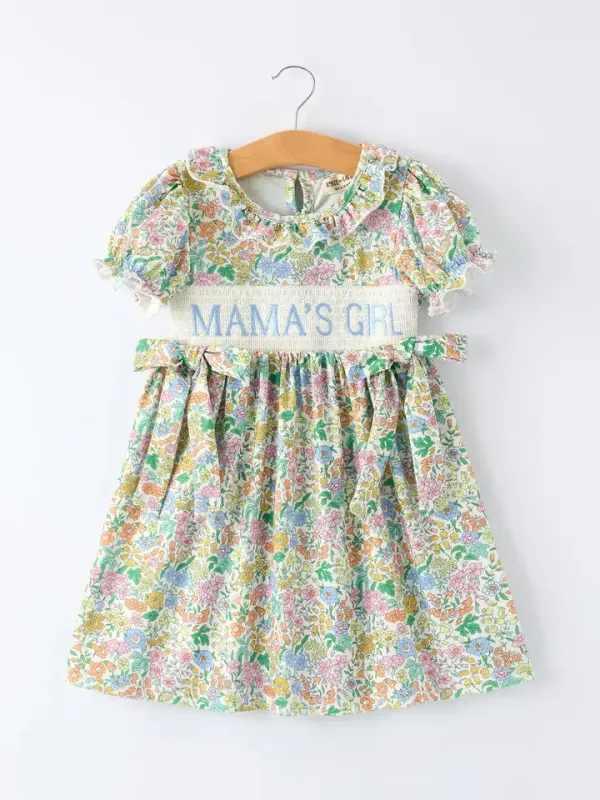 "Mama's Girl" Embroidered Smocked Girls' Dress