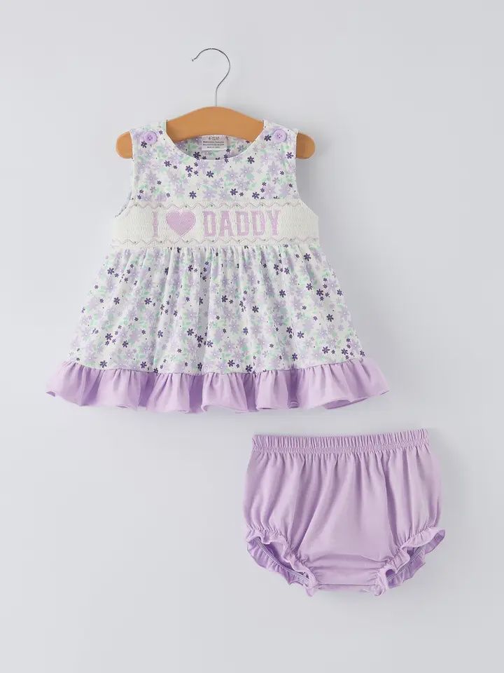 “I ❤ Daddy” Smocked Ruffle Baby Girls Bloomer Set