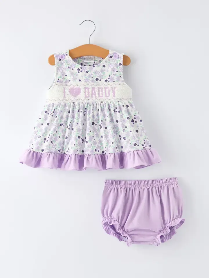 “I ❤ Daddy” Smocked Ruffle Baby Girls Bloomer Set