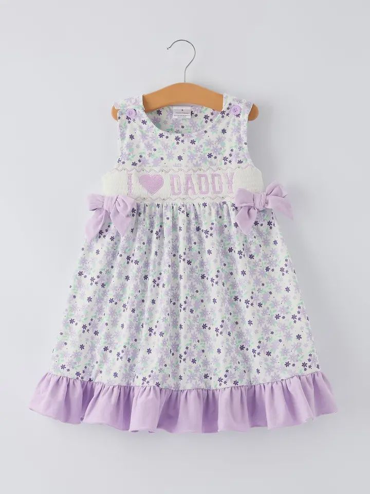 “I ❤ Daddy” Smocked Bow Ruffle Dress