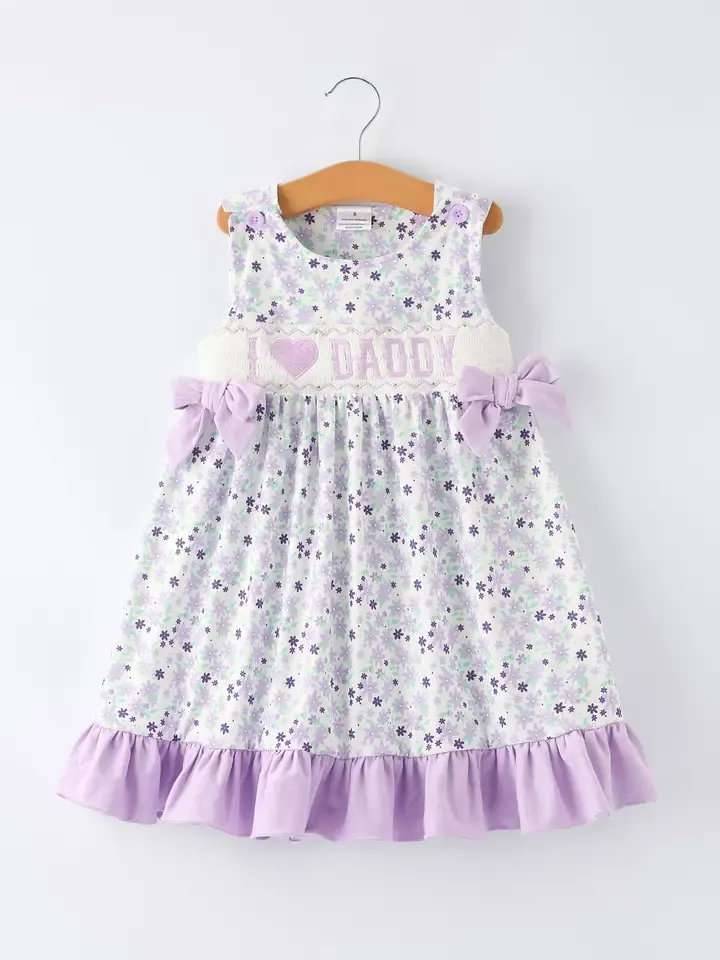 “I ❤ Daddy” Smocked Bow Ruffle Dress