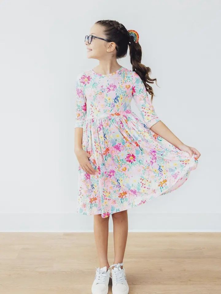 Field of Flowers 3/4 Sleeve Pocket Twirl Dress