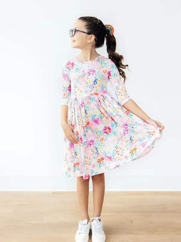 Field of Flowers 3/4 Sleeve Pocket Twirl Dress