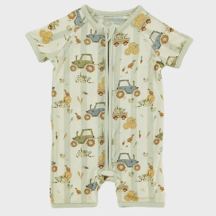 Tractor Trails Bamboo Short Romper