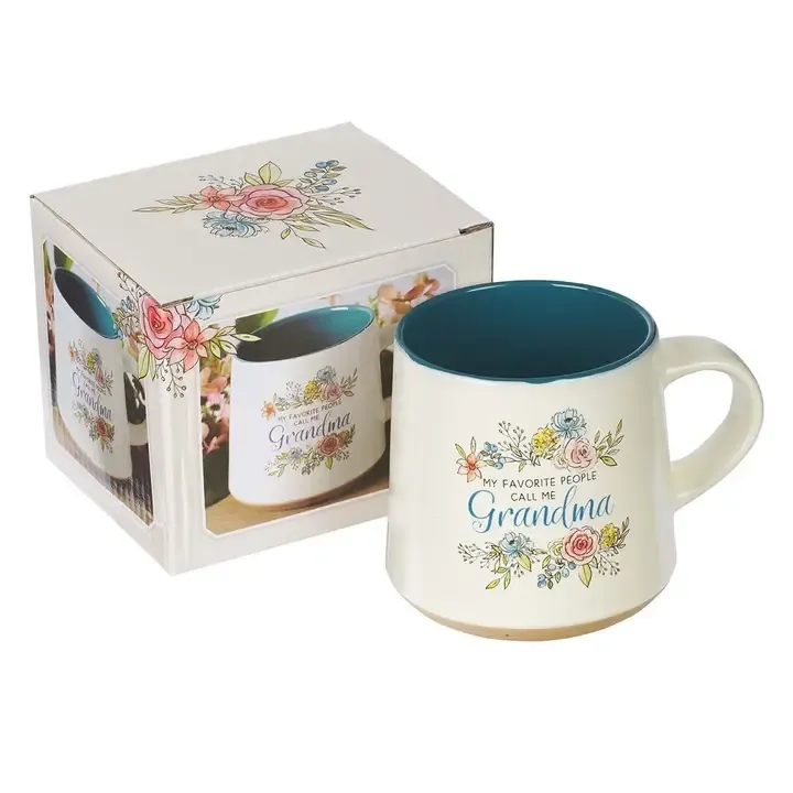 Mug Stoneware Blue/White Floral Grandma
