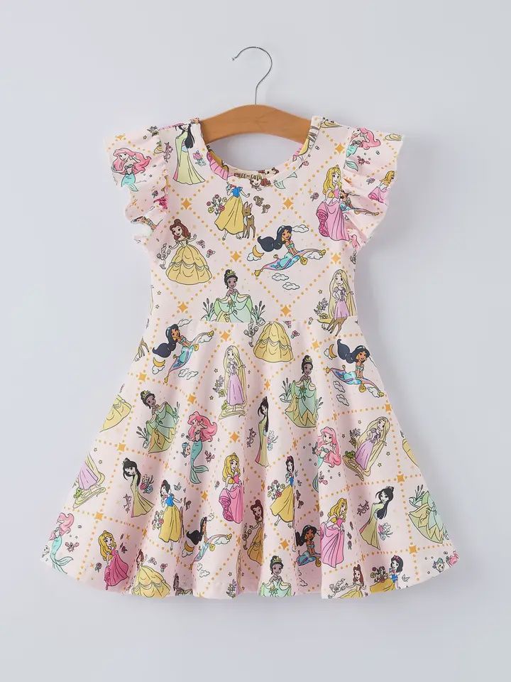 Summer Pattern Ruffle Sleeve Girls Dress