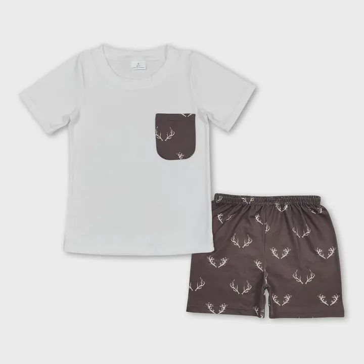 Short Sleeves Deer Pocket Top Shorts Boys Clothing