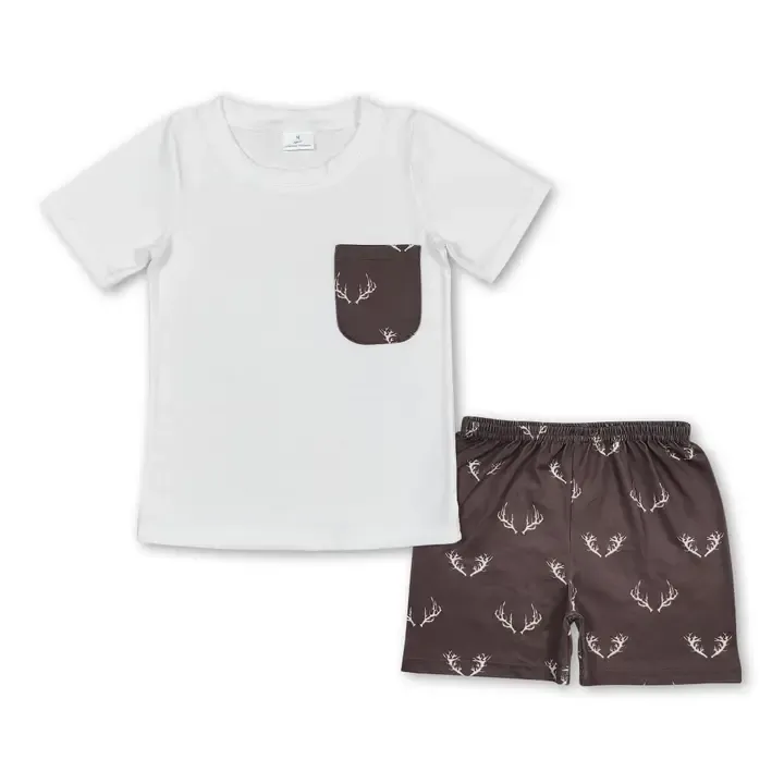 Short Sleeves Deer Pocket Top Shorts Boys Clothing