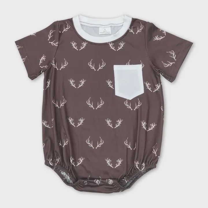 Short Sleeves Deer Pocket Baby Boys Bubble, Size: 3/6m