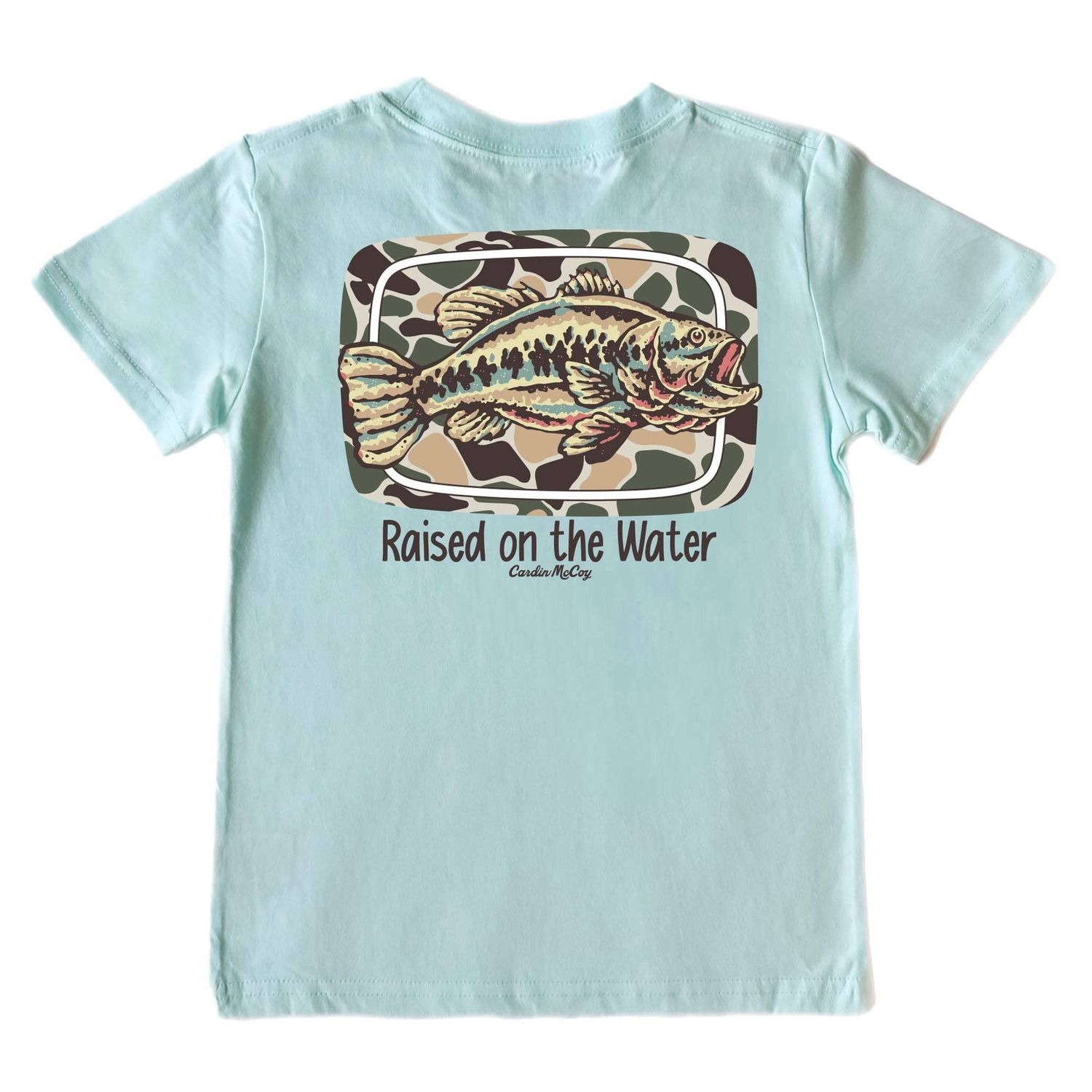 Kids' Raised on the Water Fish Short-Sleeve Tee, Color: Blue Mint, Size: XXS (2/3), Style: Pocket