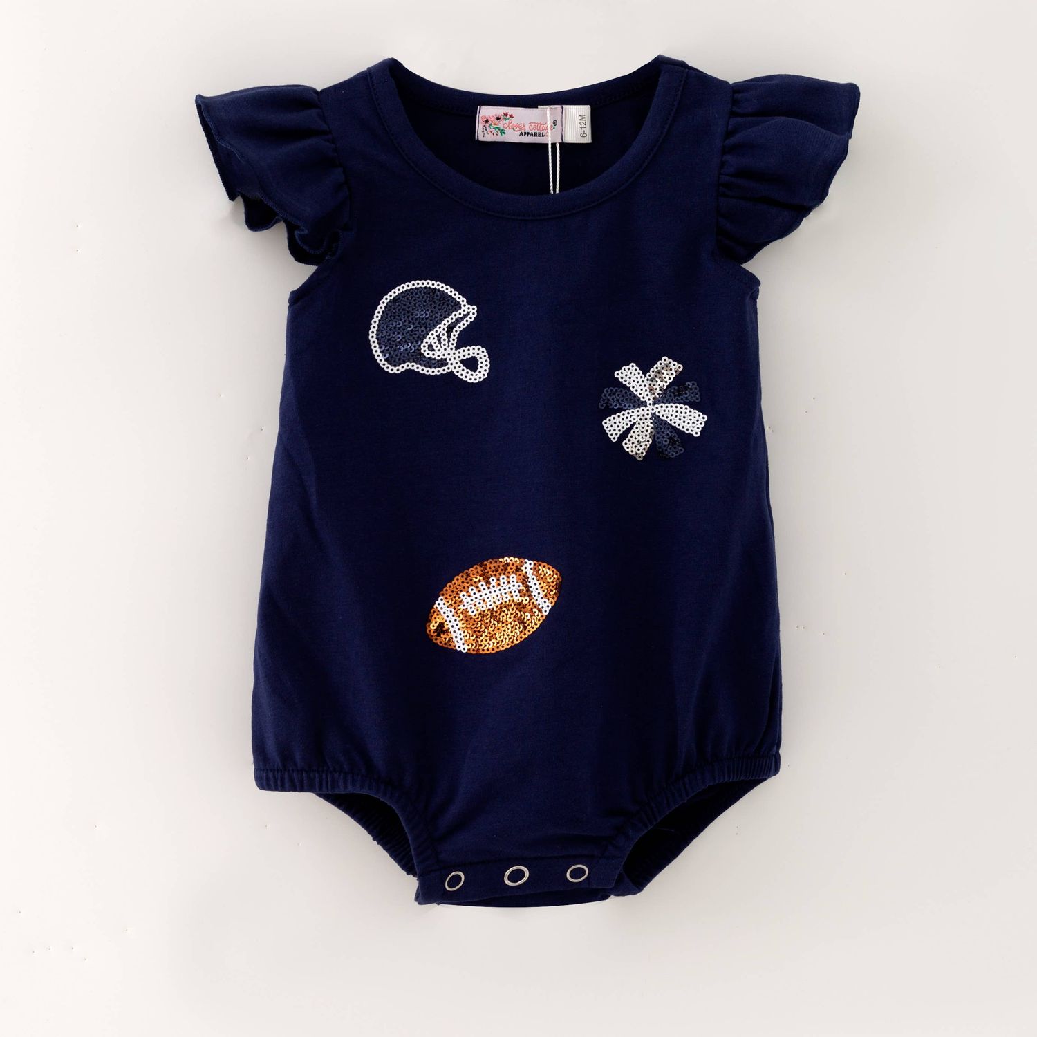 Navy Football Sequin Baby Romper