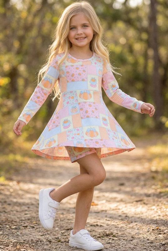 Fall Patchwork Active wear dress with undershorts