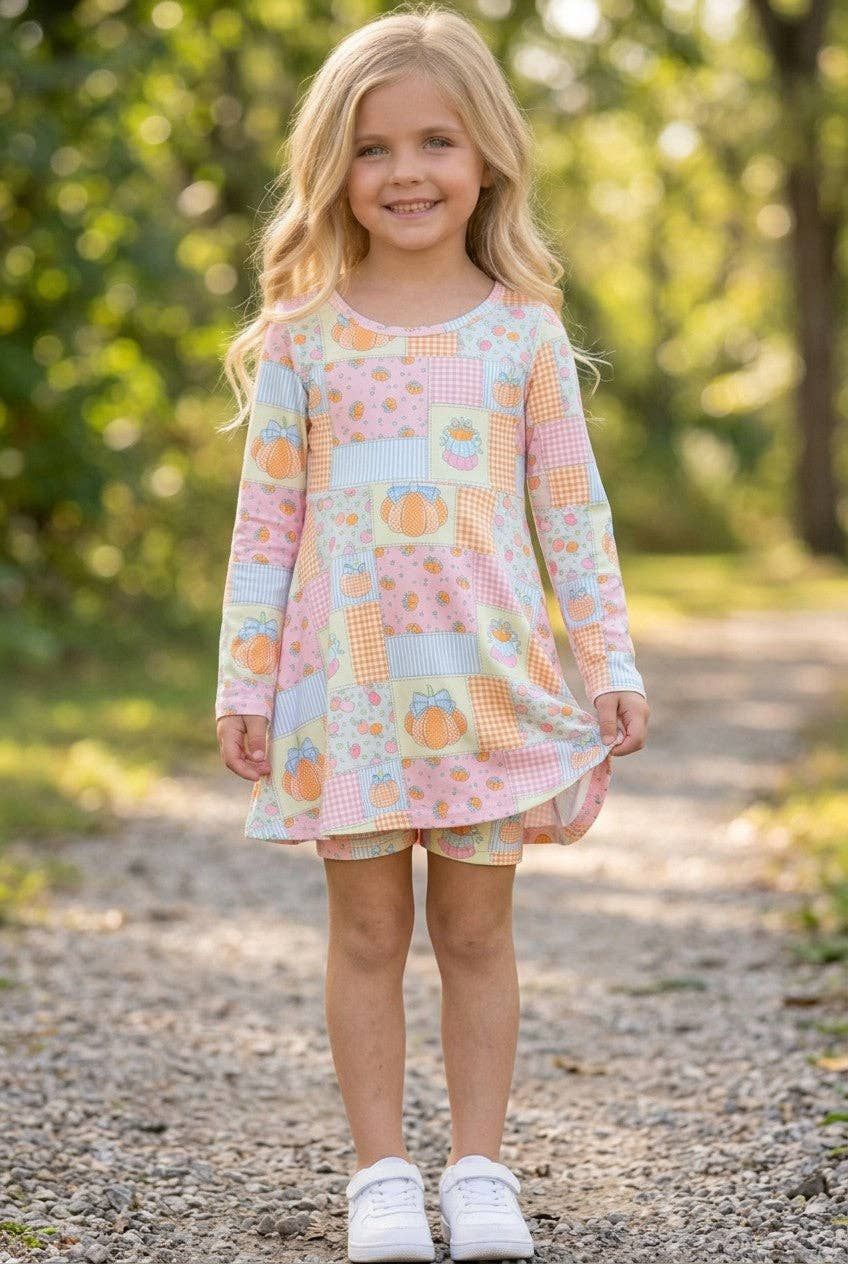 Fall Patchwork Active wear dress with undershorts, Size: 3T