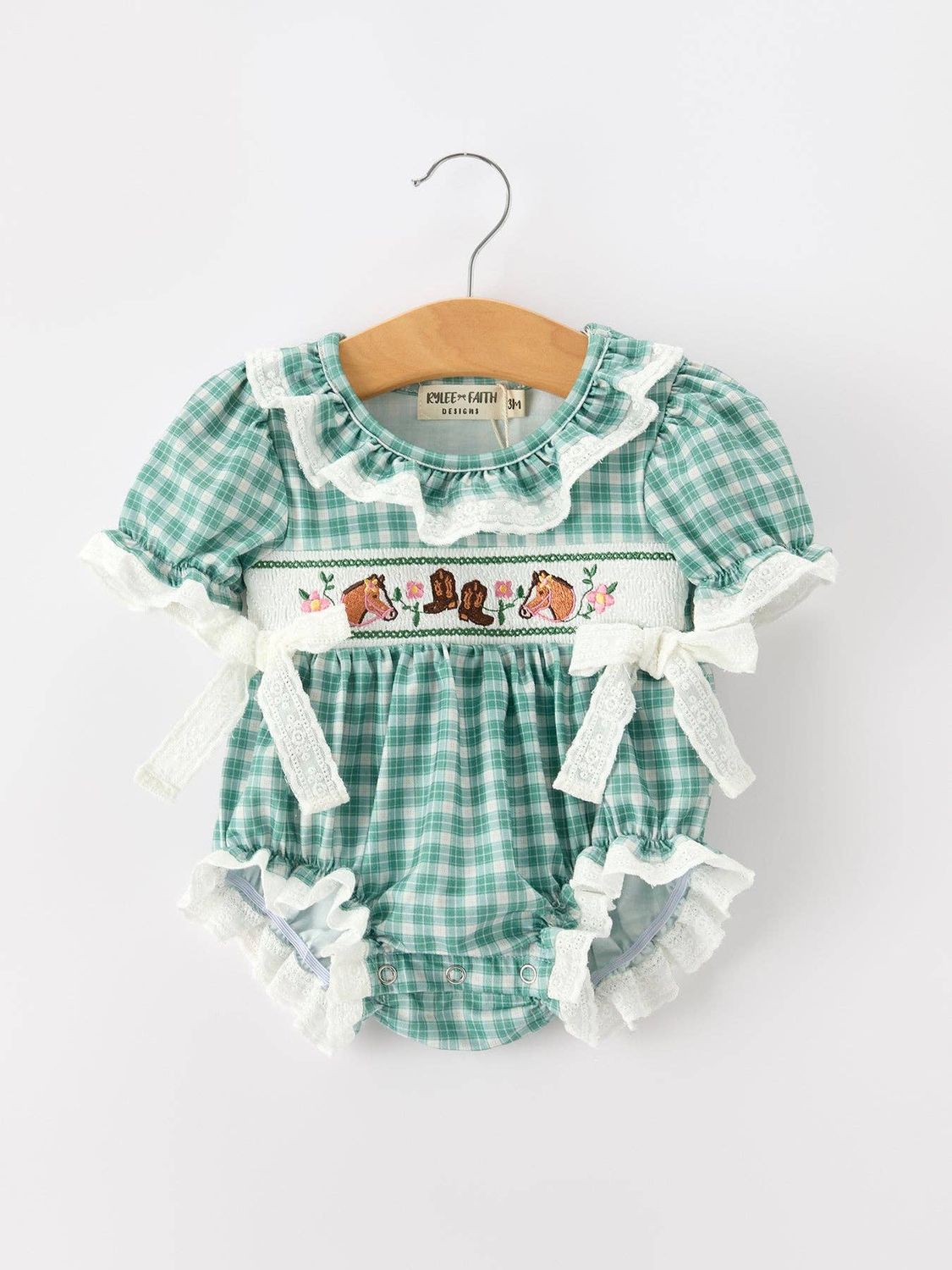 Western Plaid Horse Embroidered Girl Bubble