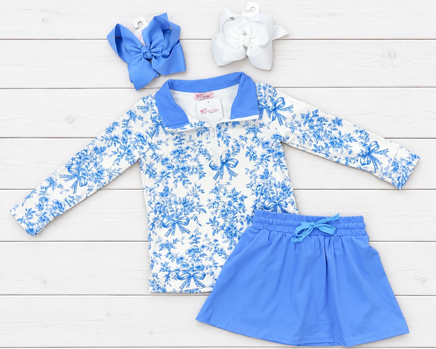 Blue Waverly Girls Quarter Zip Skort Set