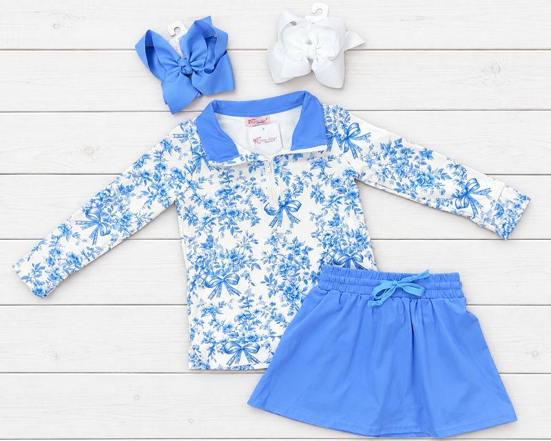 Blue Waverly Girls Quarter Zip Skort Set