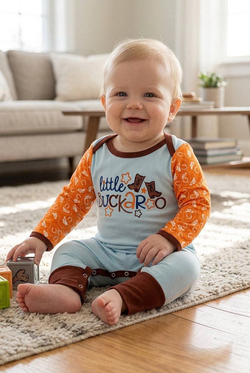 Little Buckaroo" western printed baby romper w/ fold over footie, Size: 6-12M