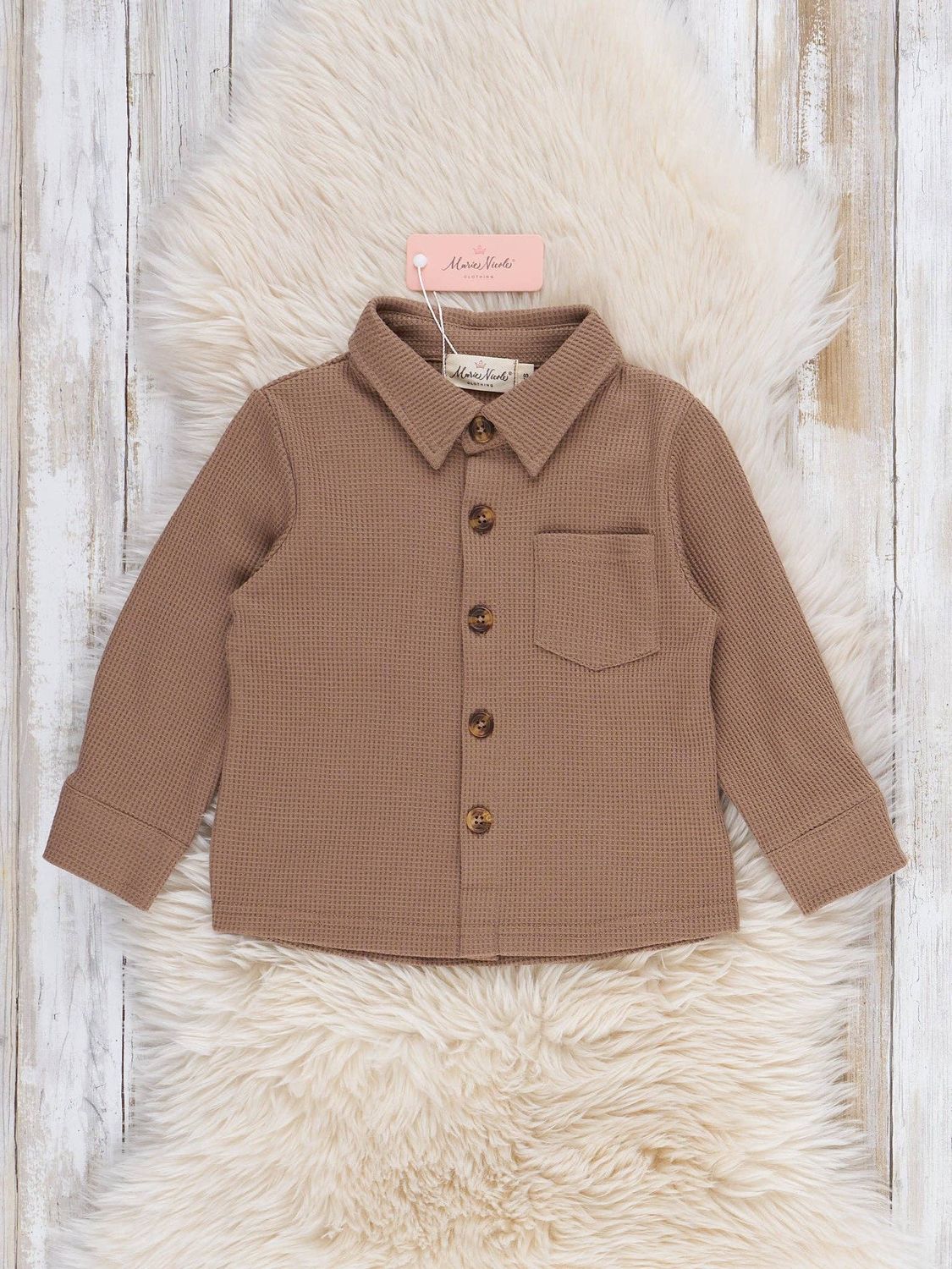 Little Gent Button-Up Shirt - Brown, Size: 2XS(12/18mos)