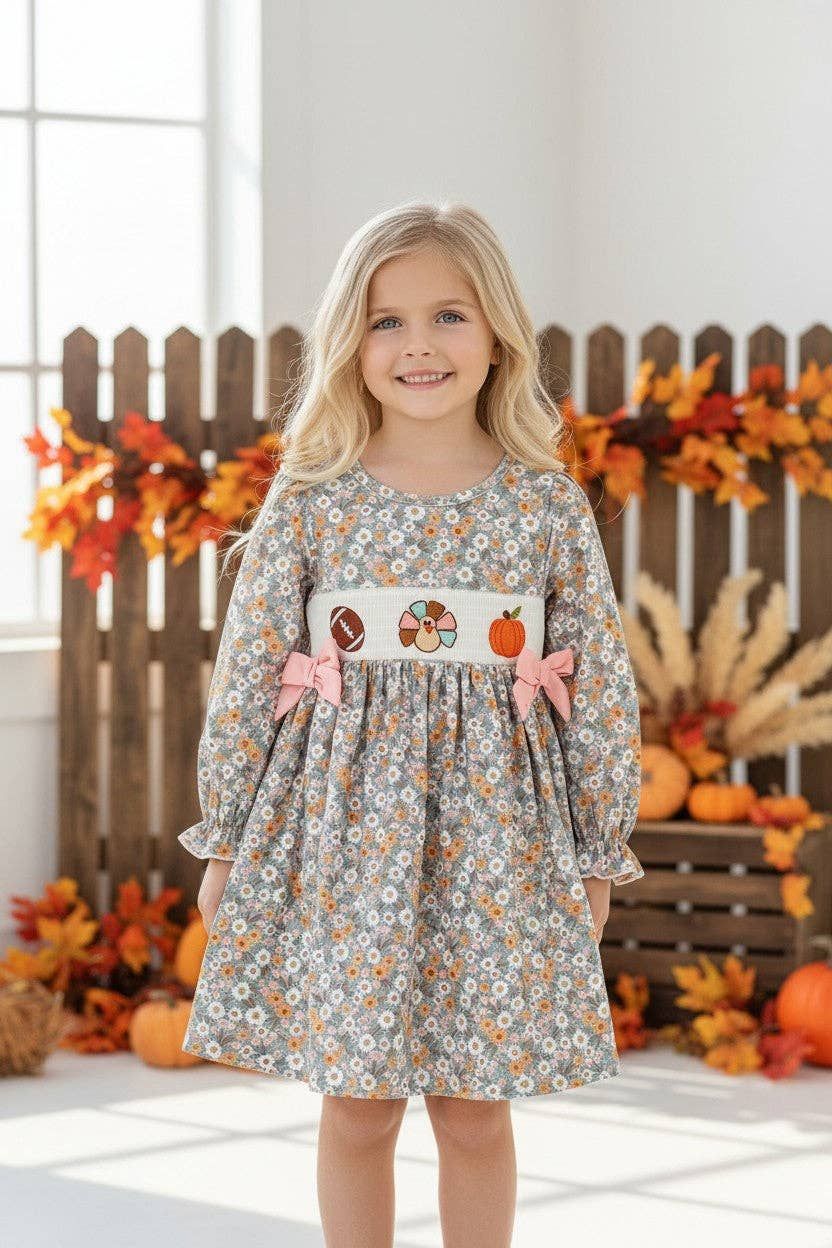 Ditsy floral girls dress with embroidery smocked, Size: 2XS/6-12m
