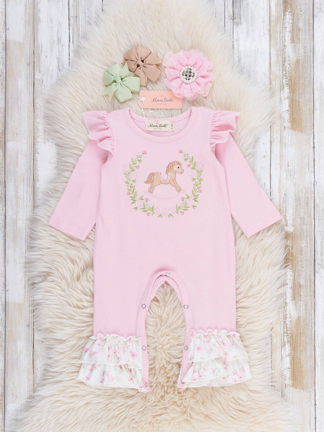 Rocking Horse Adventures Ruffle Romper, Size: 0/3MOS