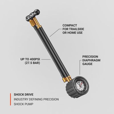 Lezyne Shock Drive Pump with Braided Hose and 400psi Gauge, Black