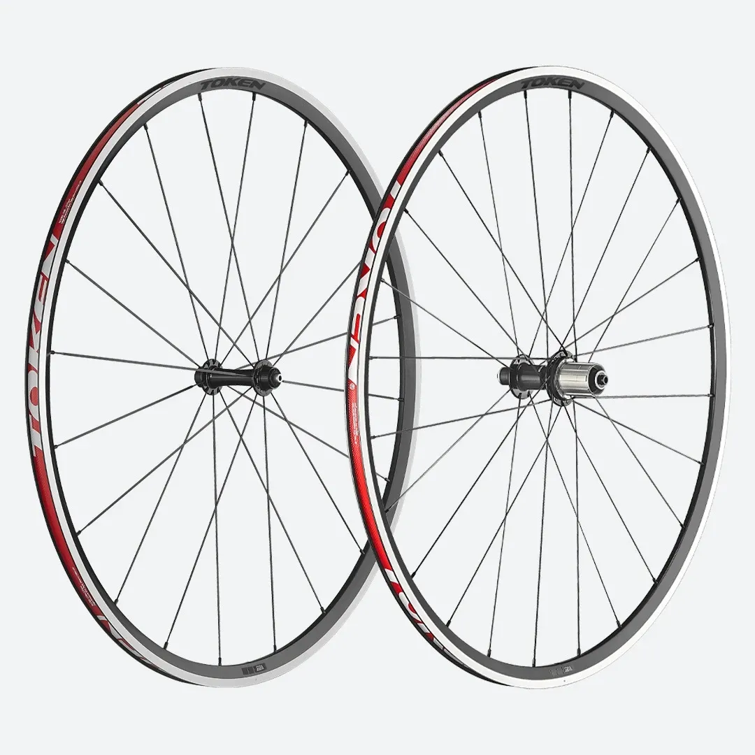 Token C22A Rim 22mm Super Lite Alloy Clincher Road Racing Wheelset Black w/ Silver Braking Surface SRAM XDR