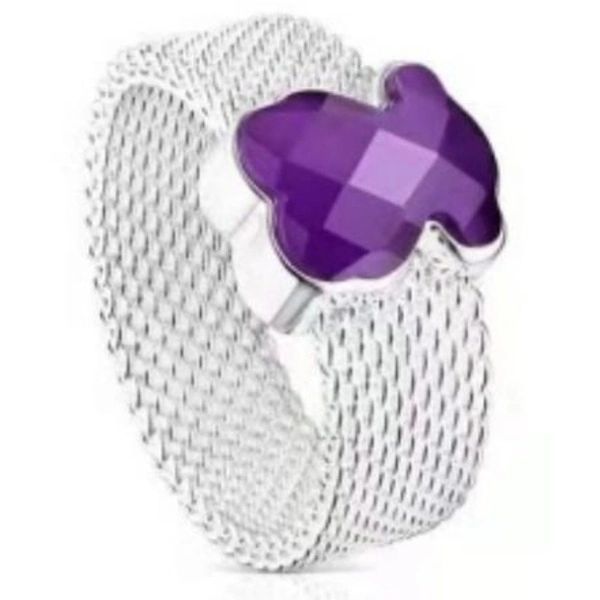 Anillo de plata y amatista facetada motivo oso Mesh
