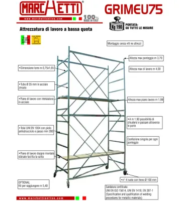 Ponteggio Mobile Marchetti Mod. Grim Eu75 – H Mt 7,10 – H. Max Piano Calpestio 6Mt