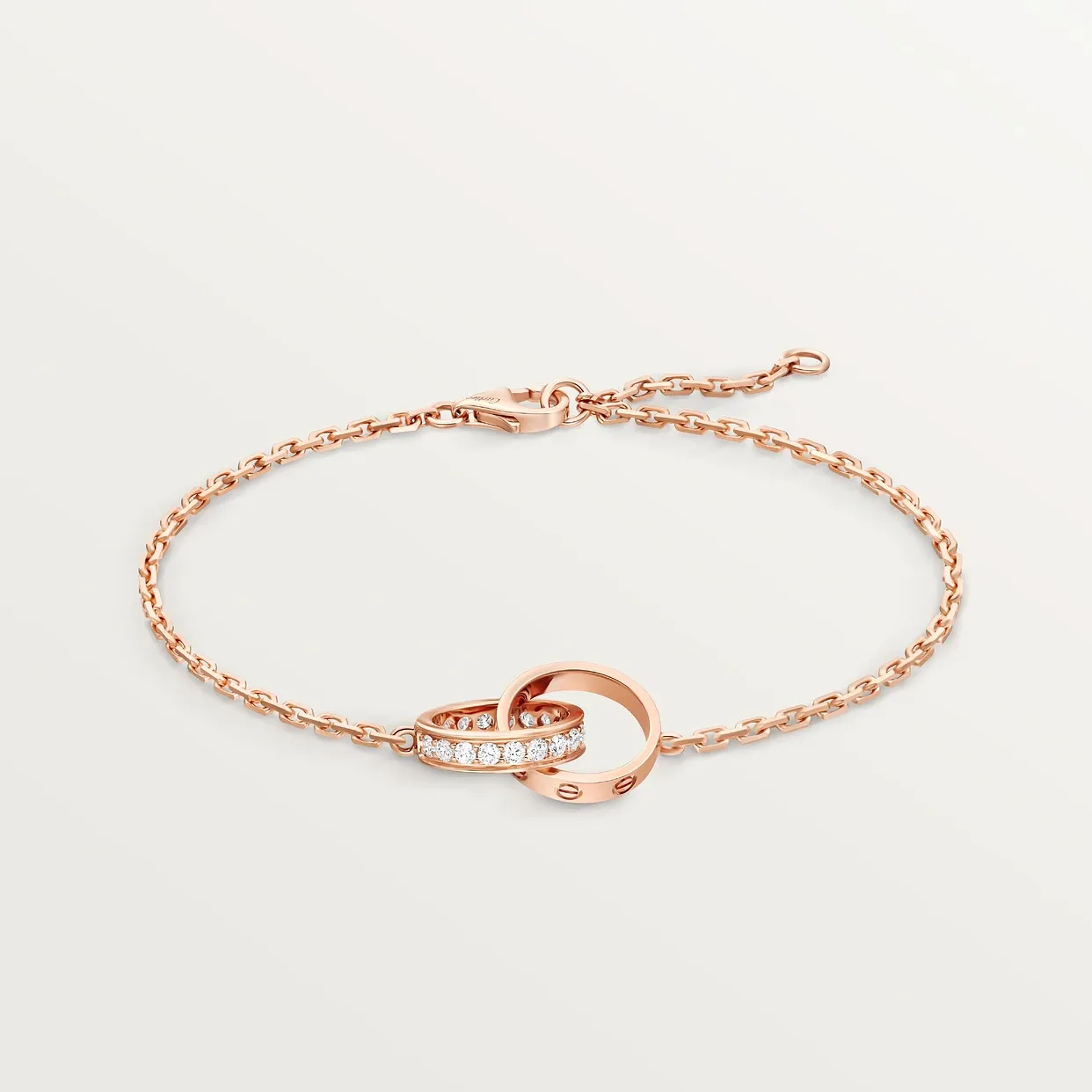 LOVE bracelet, on chain, semi-paved