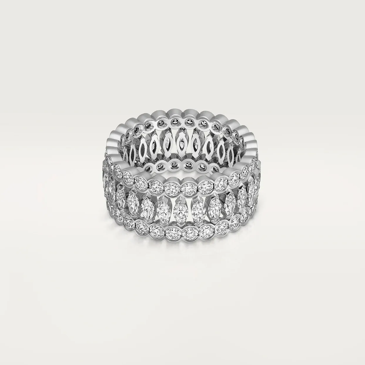 Broderie de Cartier ring, triple row, diamonds