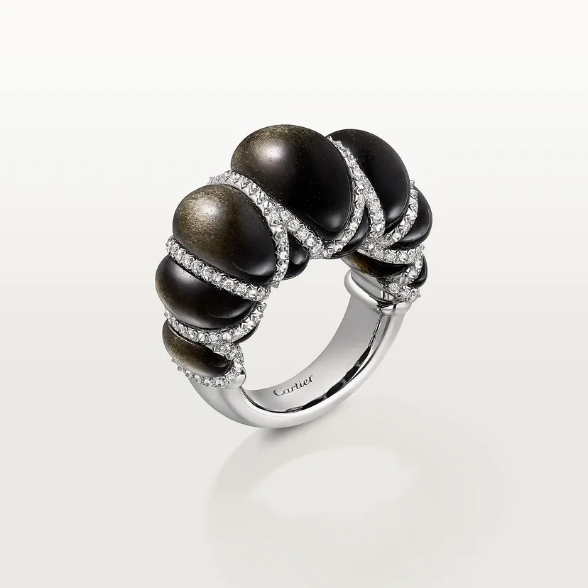 Cartier Libre Tressage ring, obsidian, diamondss