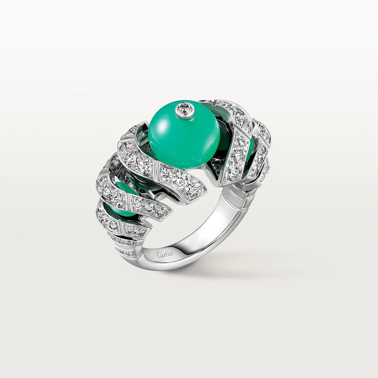Géometrie &amp; Contrastes ring, chrysoprase, paved
