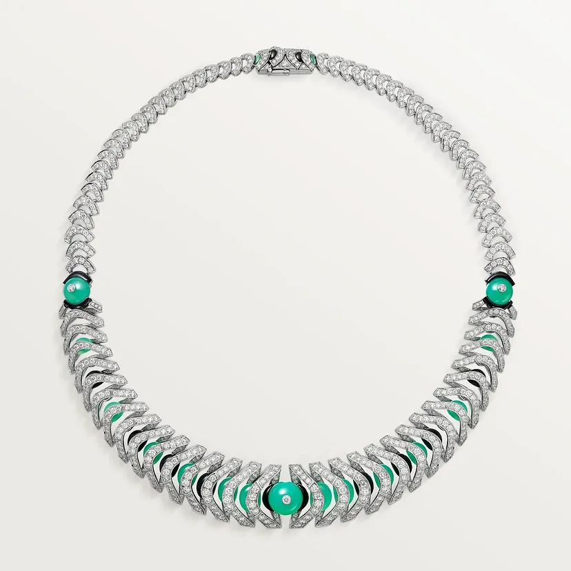 Géometrie &amp; Contrastes necklace, chrysoprase, paved
