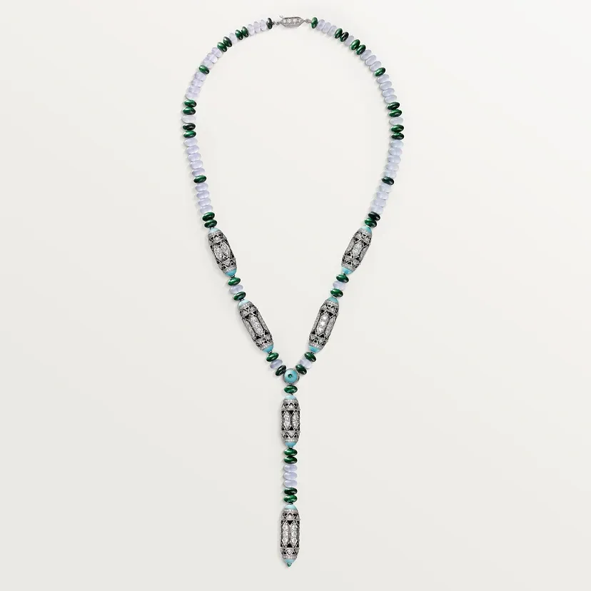 Géometrie &amp; Contrastes necklace, chalcedony, paved