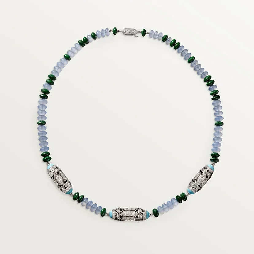 Géometrie &amp; Contrastes necklace, chalcedony, paved
