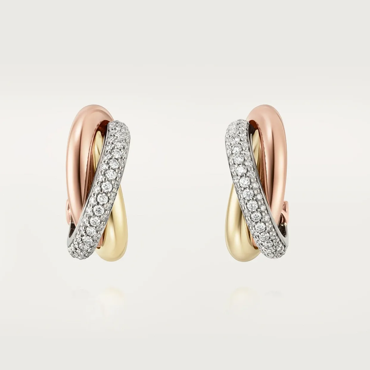 Trinity earrings, classic model, semi-paved
