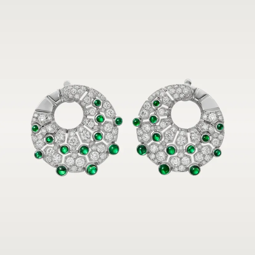 Le Voyage Recommencé hoop earrings, emerald, paved