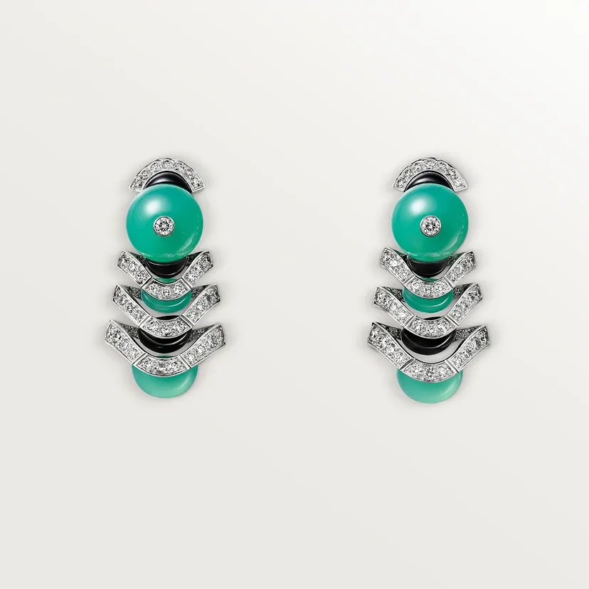 Géometrie &amp; Contrastes earrings, chrysoprase, paved