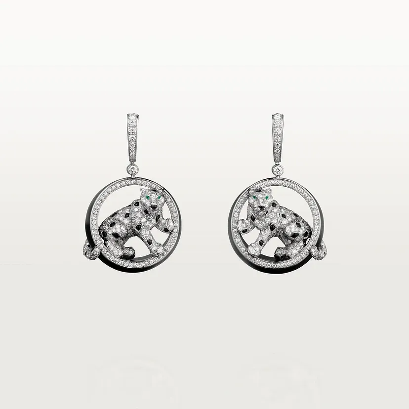 Panthère de Cartier earrings, black nephrite jade, paved