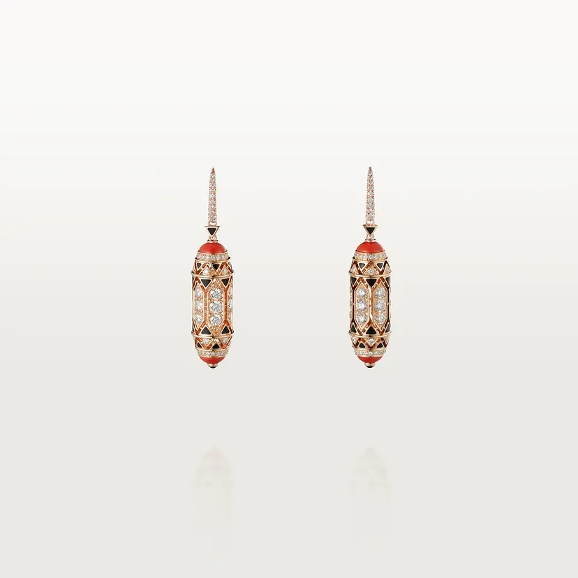 Géometrie &amp; Contrastes earrings, coral, paved